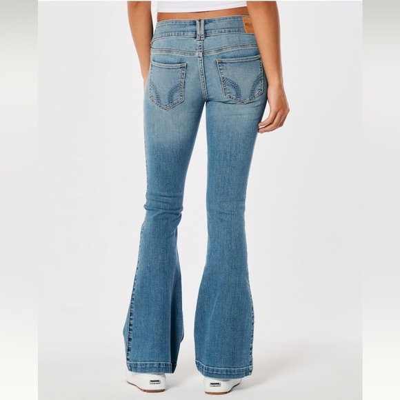 Hollister Low Rise Medium Wash Y2K Flare Jeans Two Buttons - Picture 6 of 8
